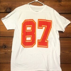 White T-Shirt with Red and Orange Number 87
